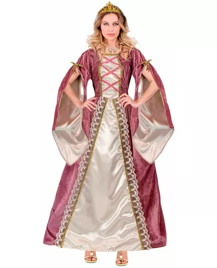 Medeltida prinsessmaskeraddräkt rosa och vit i stora storlekar dam, Storlek: XX-Large