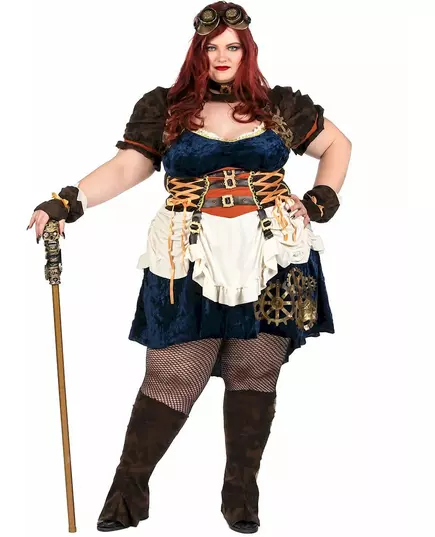 Retro-futuristisk steampunk-maskeraddräkt i stora storlekar dam, Storlek: X-Large (44/46)