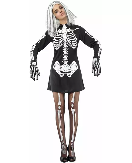 Svartvit skelettmaskeraddräkt dam Halloween