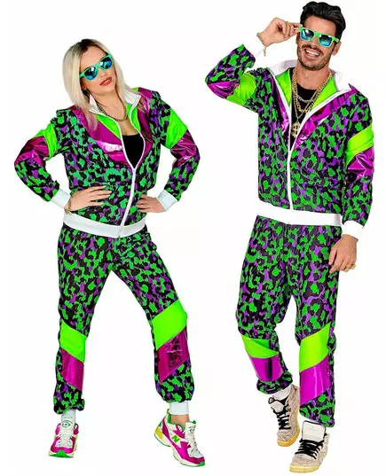Maskeraddräkt med leopardmönstrad träningsoverall i neon, plus size, Storlek: XX-Large