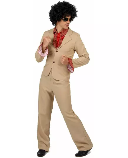 Beige discodräkt med volanger herr, Storlek: Large