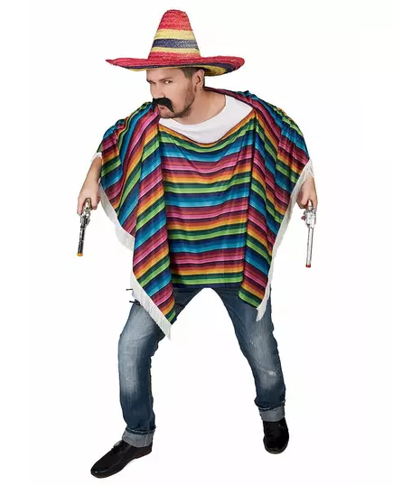 Mångfärgad mexikansk poncho med fransar vuxen