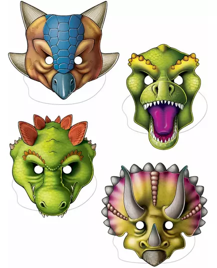 4 dinosauriemasker i kartong