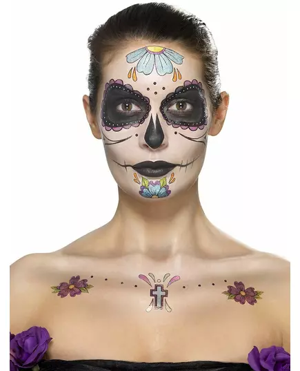 Sminkkit med blå blommor för dam Dia de los muertos