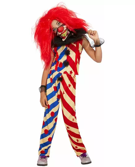 Tvåfärgad läskig clownmaskeraddräkt flicka