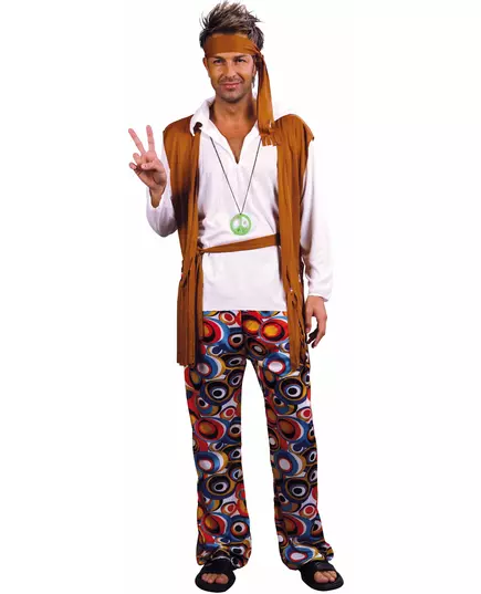 Brunvit hippie-maskeraddräkt herr, Storlek: X-Large