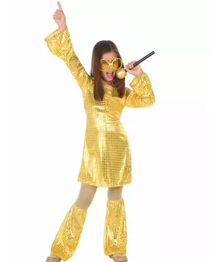 Disco gold maskeraddräkt flicka, Storlek: 5-6 år (115/130 cm)