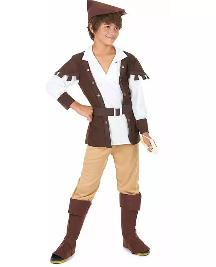 Maskeraddräkt skogspojke i brunt och beige, Storlek: 4-6 år (110-120 cm)