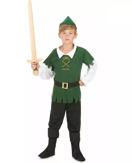 Svart och grön skogspojkemaskeraddräkt, Storlek: 7-9 år (120-130 cm)