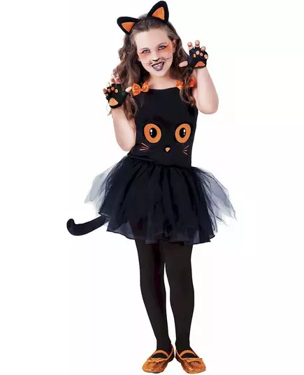 Maskeraddräkt liten svart katt med tillbehör för flicka, Storlek: 8-10 år (123 till 140 cm)