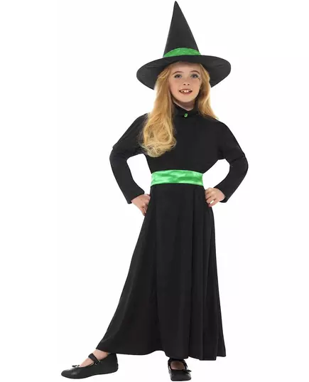 Grön liten häxmaskeraddräkt för flickor, Storlek: 10-12 år (145/158 cm)