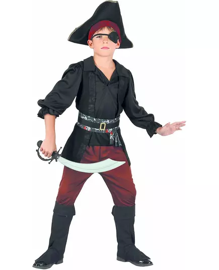 Svart och röd piratmaskeraddräkt för pojkar, Storlek: 4-6 år (110-120 cm)