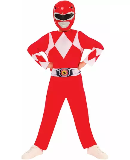 Klassisk röd Power Ranger™-maskeraddräkt barn, Storlek: 5-6 år (110 till 116 cm)