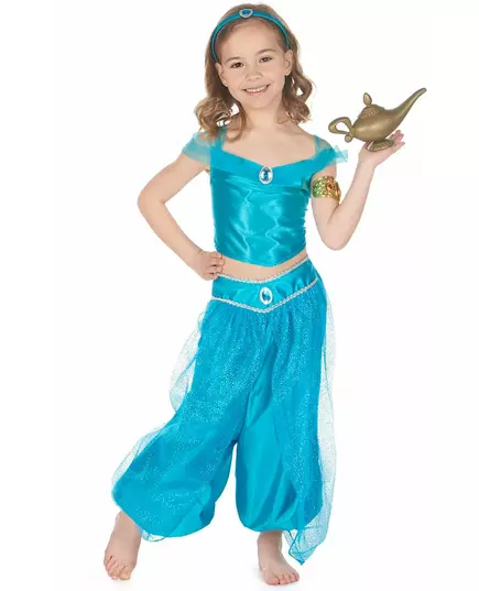 Blå orientalisk prinsessmaskeraddräkt flicka, Storlek: 10-12 år (130-140 cm)