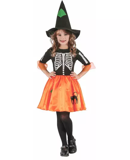 Maskeraddräkt skeletthexa flicka, Storlek: 3-4 år (92-104 cm)