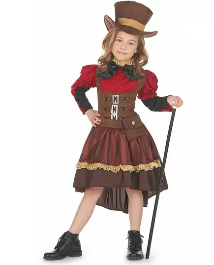 Lyxig steampunk-maskeraddräkt för flicka, Storlek: 7-9 år (120-130 cm)