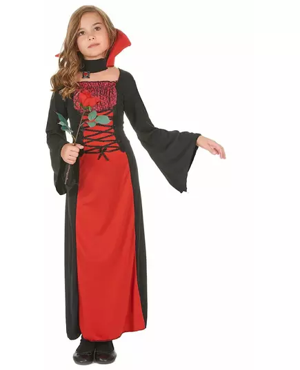 Lång vampyrmaskeraddräkt flicka Halloween, Storlek: 7-9 år (120-130 cm)