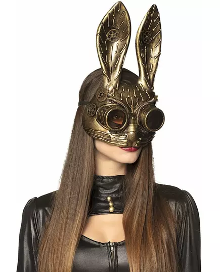 Gyllene halvmaskin för vuxen, kanin, steampunk