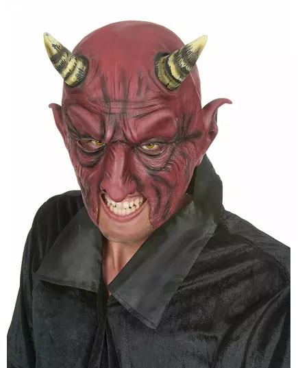 Halvmask i latex med horn, demon, vuxen Halloween