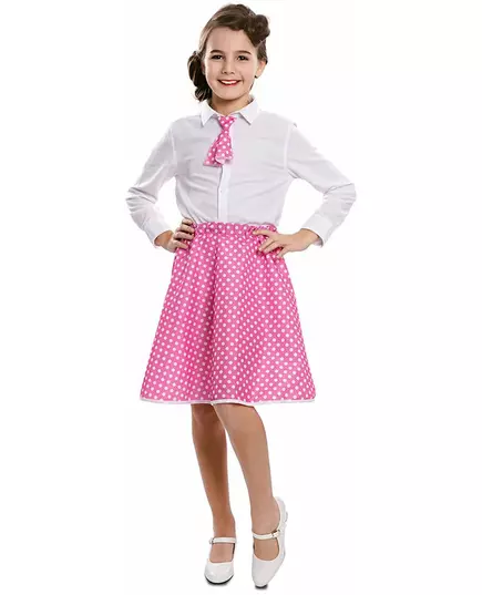 Rosa pinupkjol med slips för flickor, Storlek: 3-6 år (92-121 cm)