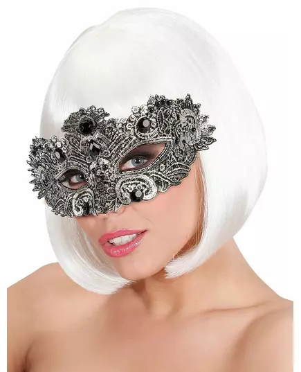 Antik silverfärgad mask med stenar vuxen