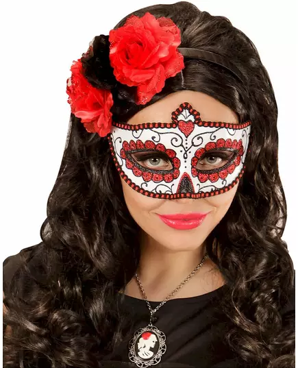 Röd paljettprydd färgglad mask vuxen Dia de los muertos