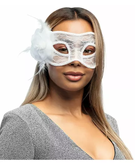 Vit spetsmask med ros dam