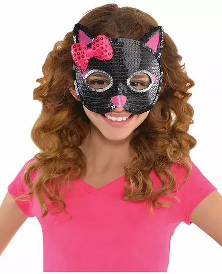 Svart kattmask i paljetter för barn