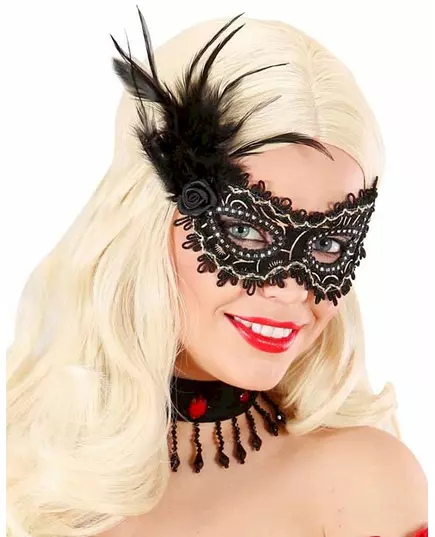 Svart och guldfärgad fjädermask vuxen
