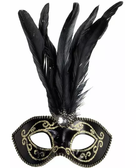 Svart och guldfärgad fjädermask vuxen