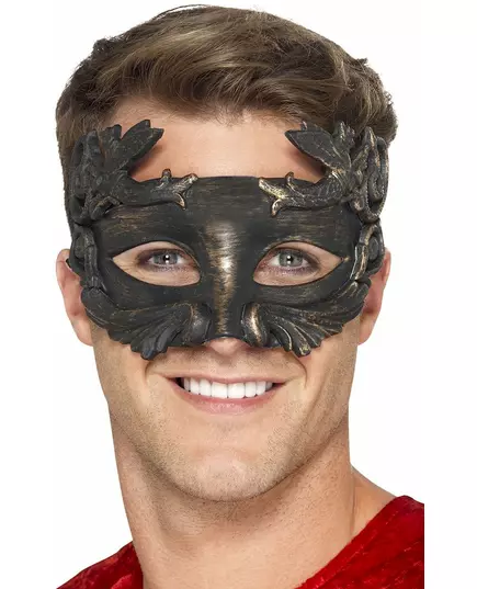 Patinerad romersk mask i guld herr