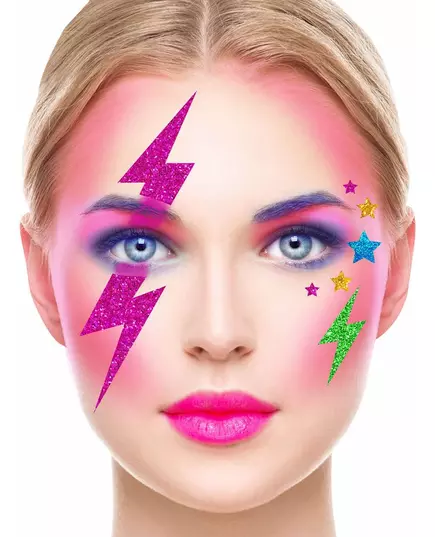 Ansiktsstickers med flerfärgade glitterblixtar