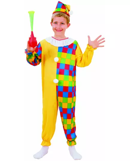 Rutig clownmaskeraddräkt pojke, Storlek: 10-12 år (130-140 cm)