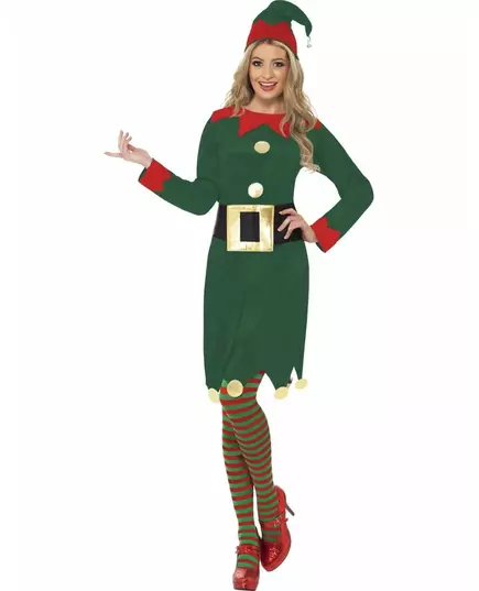 Grön älvmaskeraddräkt dam jul, Storlek: Large