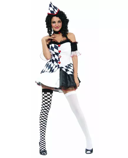 Sexig svartvit harlekinmaskeraddräkt dam, Storlek: Medium/Large