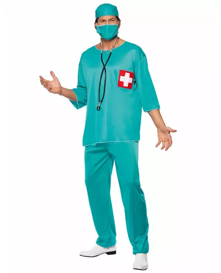 Kirurgmaskeraddräkt akutläkare herr, Storlek: Large