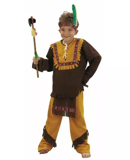 Brun och ockrafärgad indianmaskeraddräkt pojke, Storlek: 10-12 år (130-140 cm)