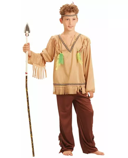 Indianmaskeraddräkt med fransar och V-ringning pojkar, Storlek: 10-12 år (130-140 cm)