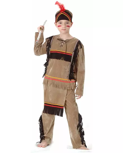 Maskeraddräkt indian ljusbrun för pojkar, Storlek: 4-6 år (110-120 cm)
