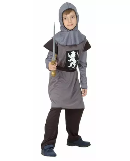 Grå medeltida riddarmaskeraddräkt pojke, Storlek: 10-12 år (130-140 cm)