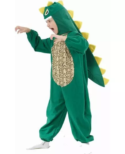 Grön och gul dinosaurie-maskeraddräkt barn, Storlek: 7-9 år (120-130 cm)