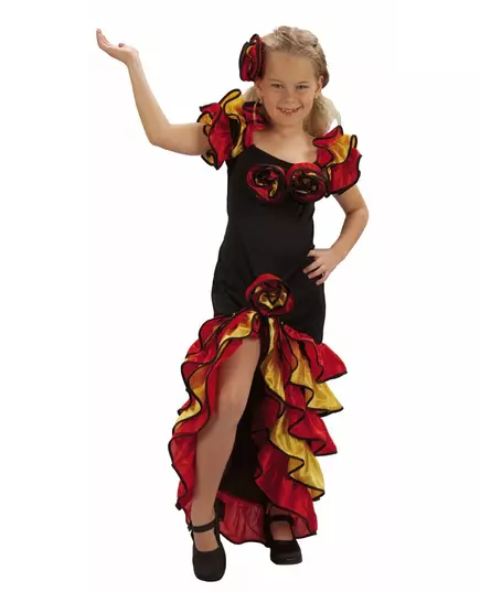 Maskeraddräkt spansk dansös för flickor, Storlek: 10-12 år (130-140 cm)