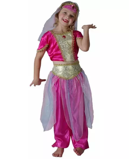 Rosa orientalisk dansös-maskeraddräkt flicka, Storlek: 10-12 år (130-140 cm)