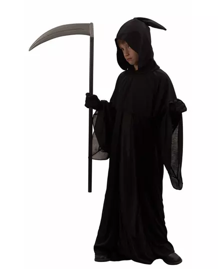 Svart liemansmaskeraddräkt barn Halloween, Storlek: 10-12 år (130-140 cm)