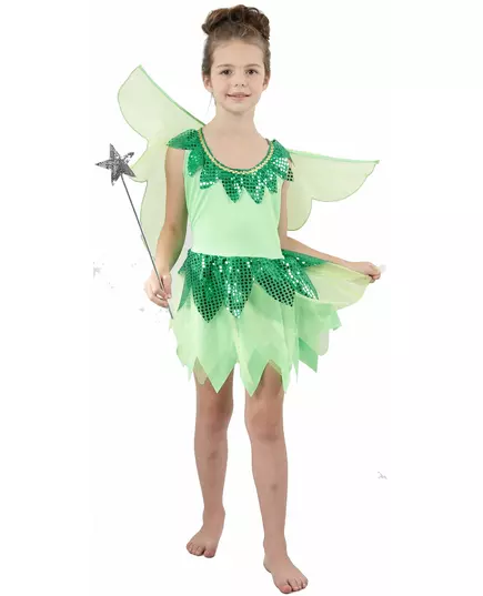 Grön älvmaskeraddräkt med tyll flicka, Storlek: 7-9 år (120-130 cm)