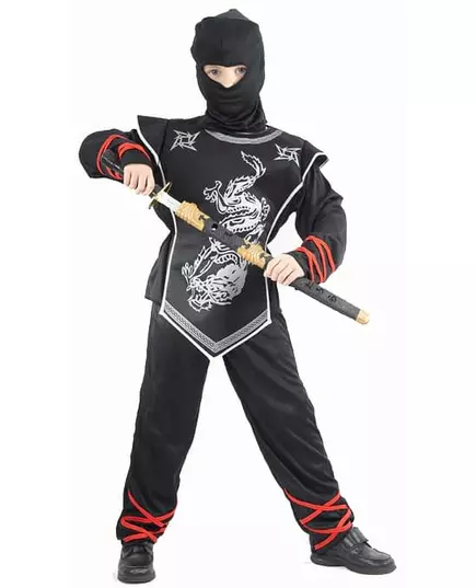Maskeraddräkt ninja med silverdrake pojke, Storlek: 7-9 år (120-130 cm)