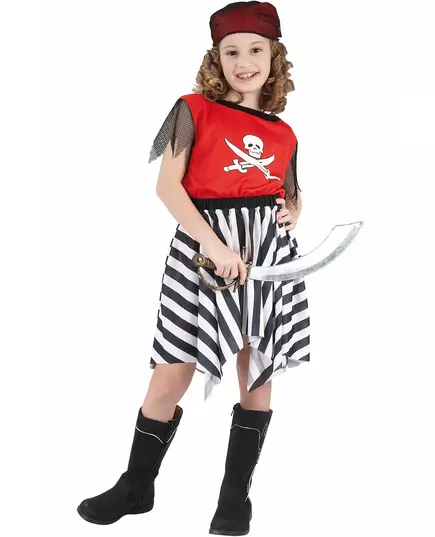 Röd piratmaskeraddräkt flicka, Storlek: 7-9 år (120-130 cm)