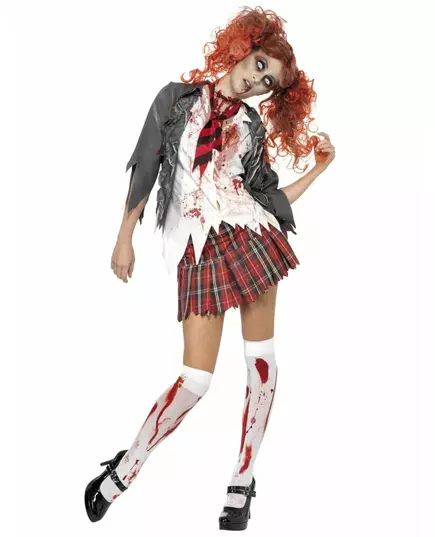 Zombie-skolflickemaskeraddräkt Halloween dam, Storlek: X-Small