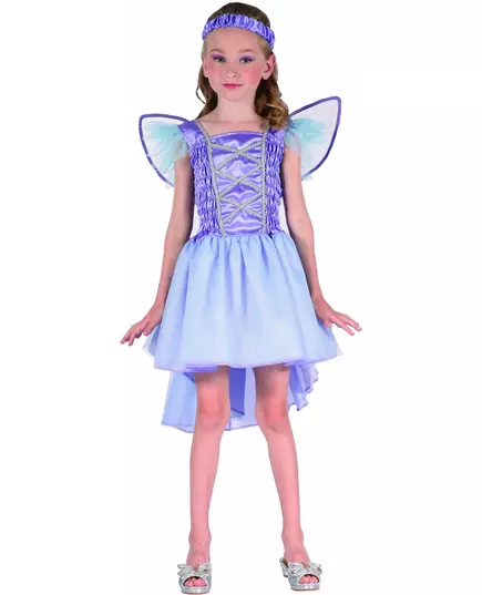 Lila älvmaskeraddräkt med blå slöja barn, Storlek: 10-12 år (130-140 cm)