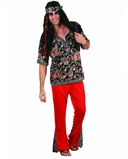Röd hippiemaskeraddräkt herr, Storlek: XL